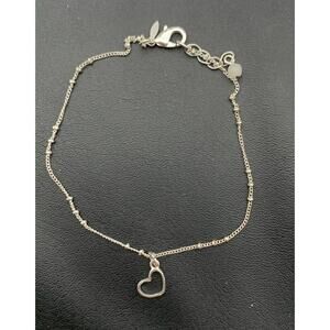 Silver Tone Dainty Chain Link Bracelet With A Heart Signed Tag Says NWT